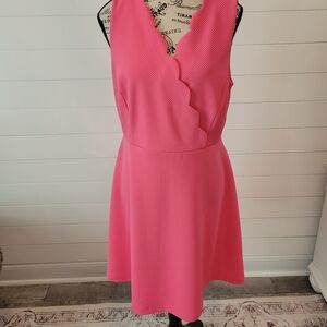 Elle Hot Pink Scalloped V-Neck Sleeveless Midi Dress